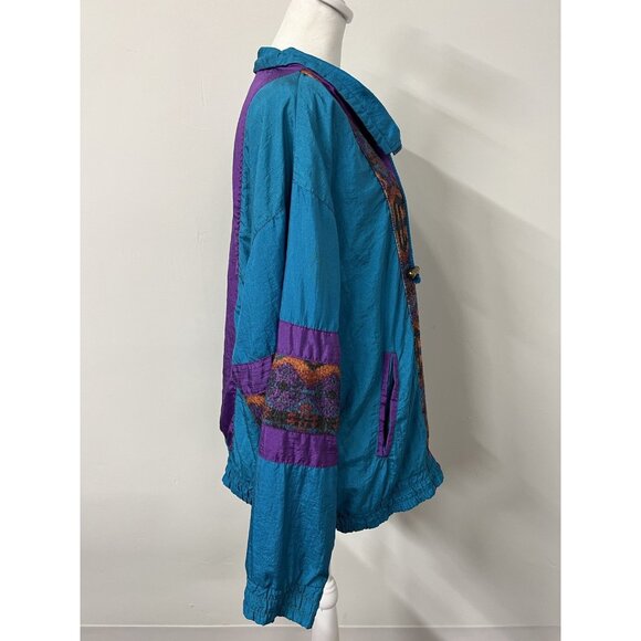 Vtg 80s 90s Women’s Med (lg) Purple Aztec Westport Jacket Colorful Windbreaker - Picture 5 of 13